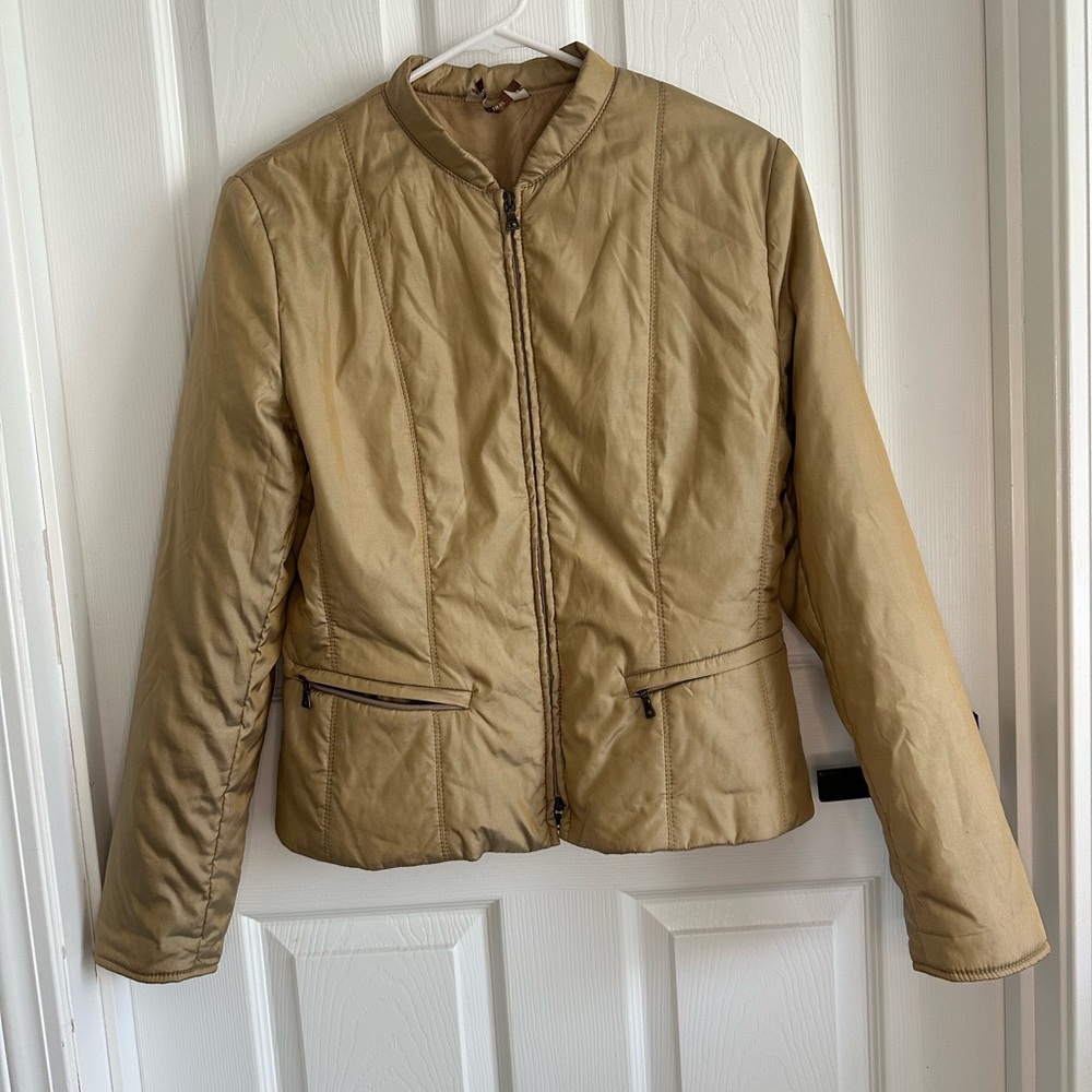 “I Blues” Polyester Women's Tan Quilted Jacket